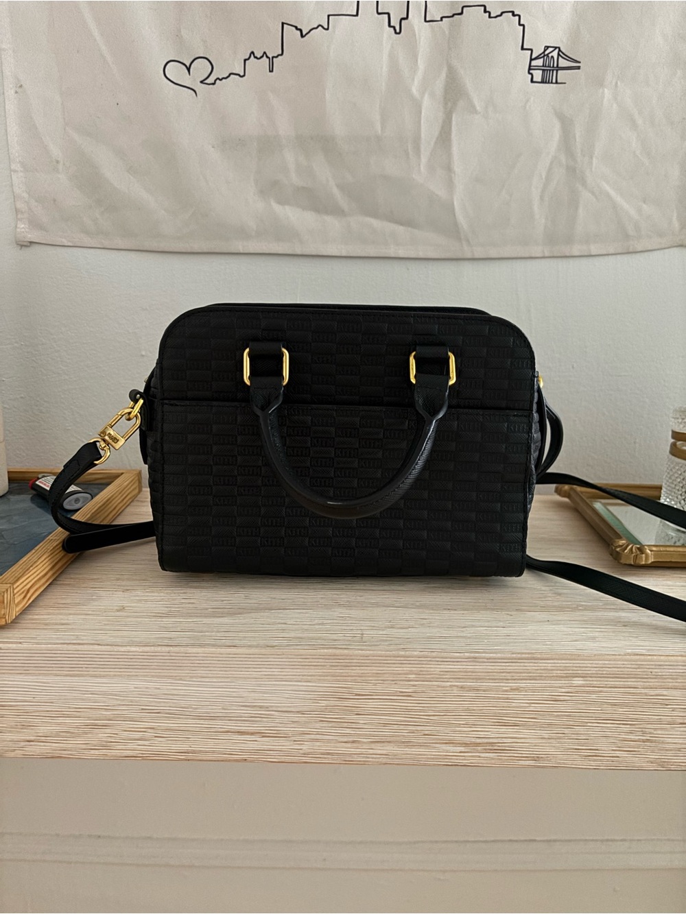 KITH EMBOSSED (rare) Purse w Top Handle with Brass/Gold Hardware